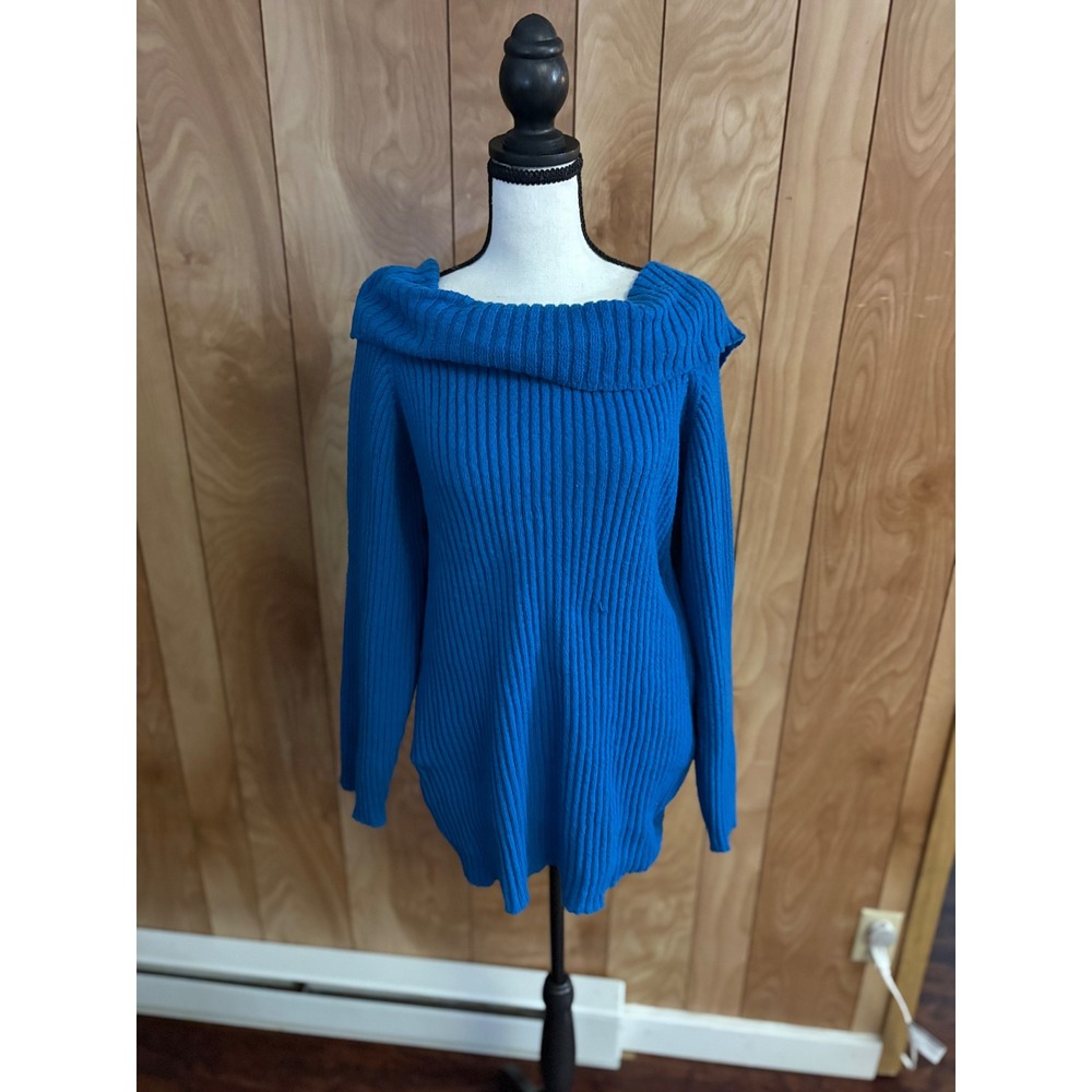 SHEIN Dazy‎ Royal Blue Ribbed Off Shoulder Knit Sweater XL Long Sleeve